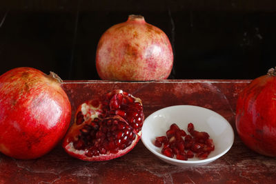 Close-up of fruits in bowl on table