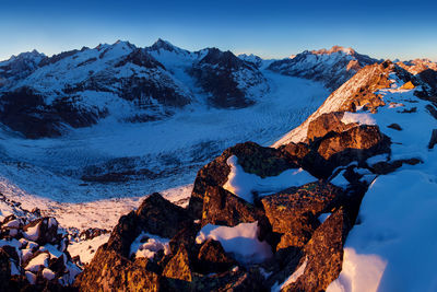 Panoramic view of snowcapped mountains against sky