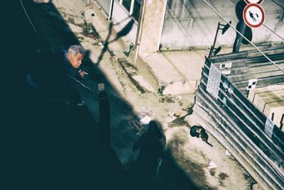 High angle view of man on street