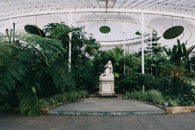 Statue amidst plants and trees in garden