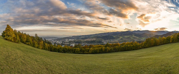 Panoramic view of landscape against sky during sunset