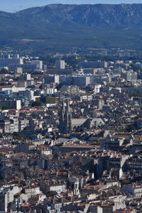 High angle view of townscape against sky