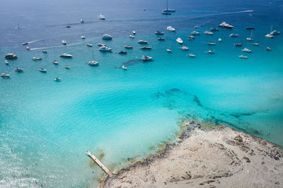 High angle view of swimming in sea