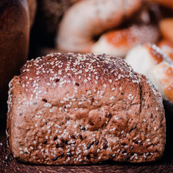 Close-up of breads on table