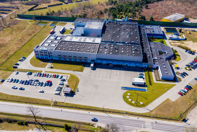 Distribution logistics building parking lot - aerial view
