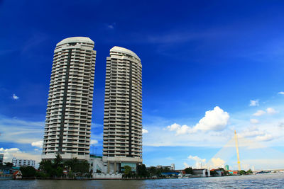 Low angle view of modern buildings against clear sky