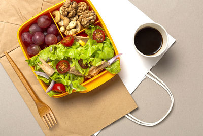 High angle view of food on table