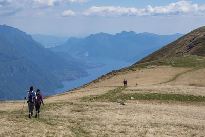 Trekking scene on lake como alps