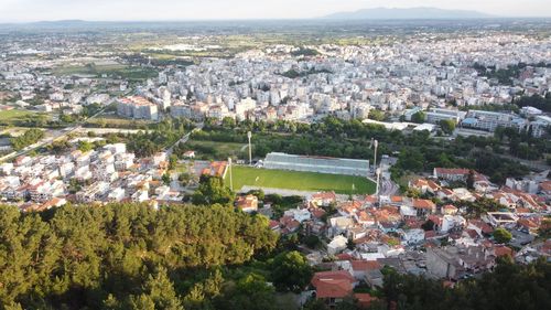 High angle view of xanthi city of greece against buildings