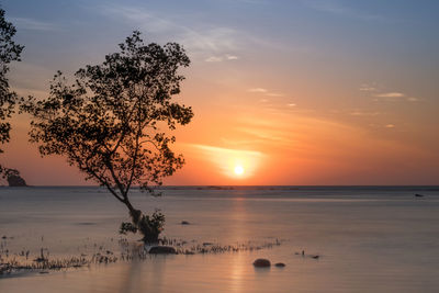 Scenic view of sea against sky at sunset