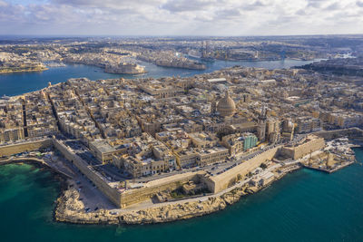 Malta, south eastern region, valletta, aerial view of historic coastal city