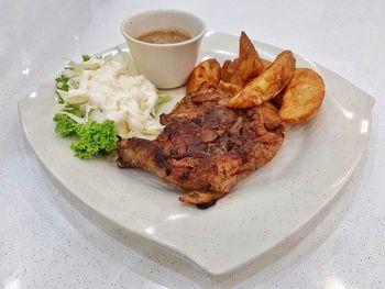 High angle view of meal served in plate