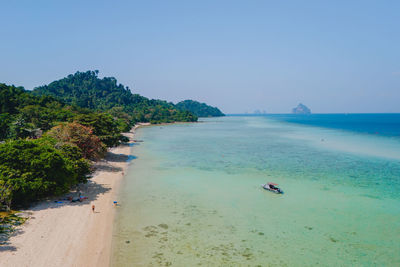 Scenic view of beach against clear sky