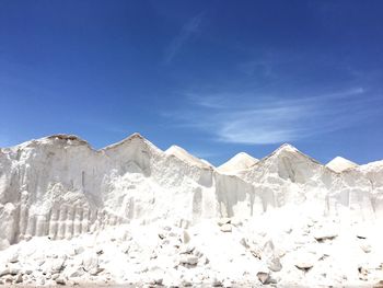 Low angle view of mountain against clear blue sky