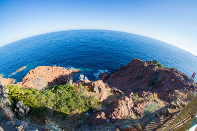 High angle view of sea against clear sky