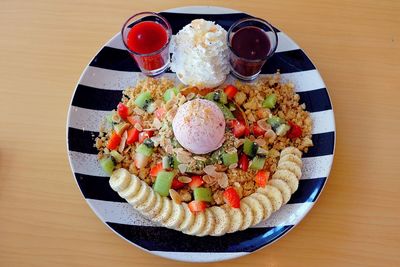 High angle view of breakfast in plate