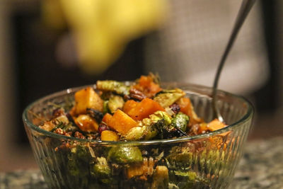 Close-up of food served in bowl on table