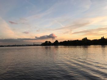 Scenic view of lake against sky during sunset