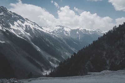 Scenic view of snowcapped mountains against sky