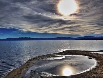 Scenic view of sea against cloudy sky