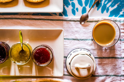 High angle view of tea cups on table