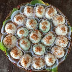 High angle view of dessert in plate on table