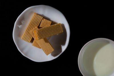 High angle view of bread in plate