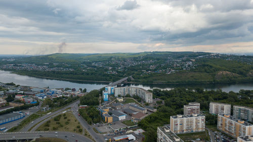 Novokuznetsk, kemerovo region, russia. 02 july 22. the city from a bird's-eye view.