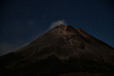 Scenic view of snowcapped mountains against sky at night