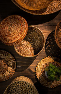 Directly above view of wicker containers