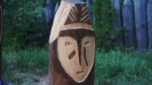 Close-up of wooden post in forest