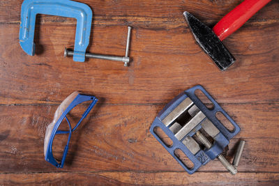 High angle view of tools on table