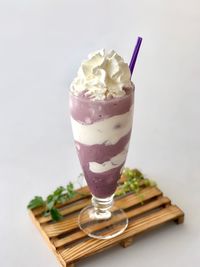 Close-up of ice cream on table