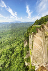 Cliffs of the stone quarry of mount nokogiri with an observatory overlooking the boso peninsula.