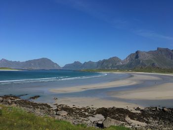 Scenic view of sea against blue sky