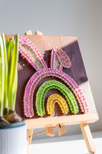 High angle view of christmas decorations on table