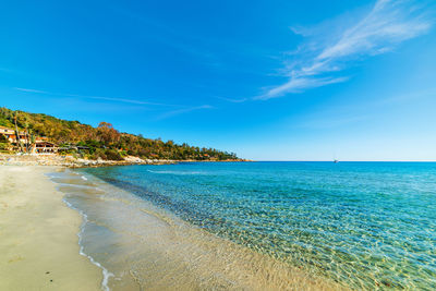 Scenic view of sea against blue sky