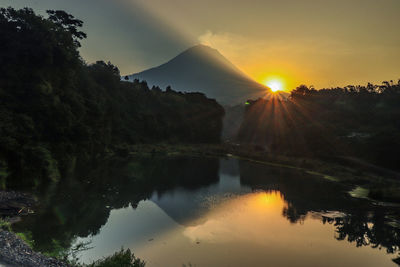 Scenic view of lake against sky during sunset