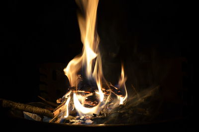 Close-up of fire in the dark