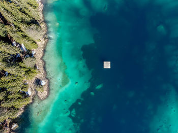 Drone view of lake cresta in graubünden 