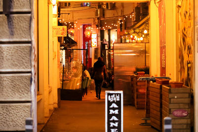 People walking in illuminated city at night