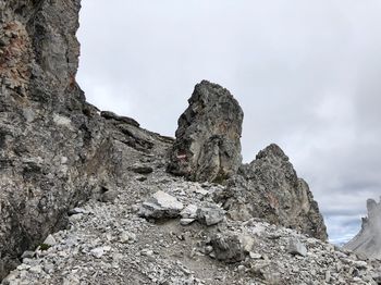 Low angle view of rock formations against sky