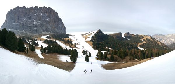 Scenic view of snow covered mountains