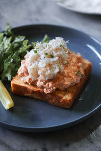 Close-up of breakfast served in plate