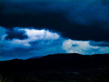 Low angle view of silhouette mountain against sky