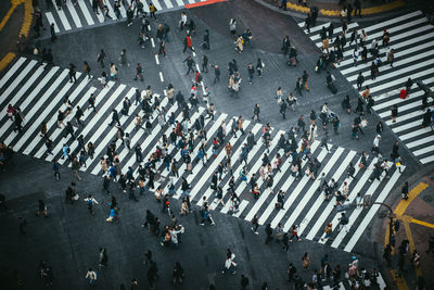 High angle view of people on city street