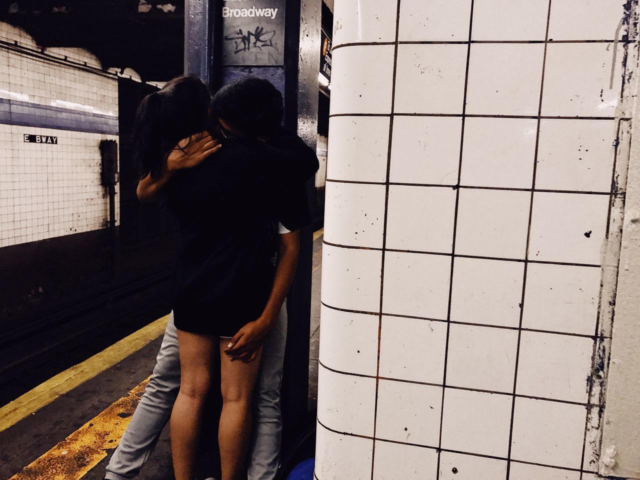 two people, real people, transportation, railroad station platform, train - vehicle, standing, men, full length, day, togetherness, women, childhood, outdoors, adult, people