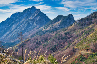 Aerial view of landscape with mountain range in background