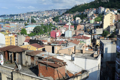 High angle view of townscape against sky