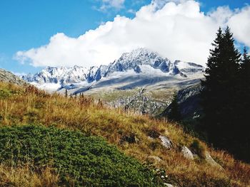 Scenic view of snowcapped mountains against sky